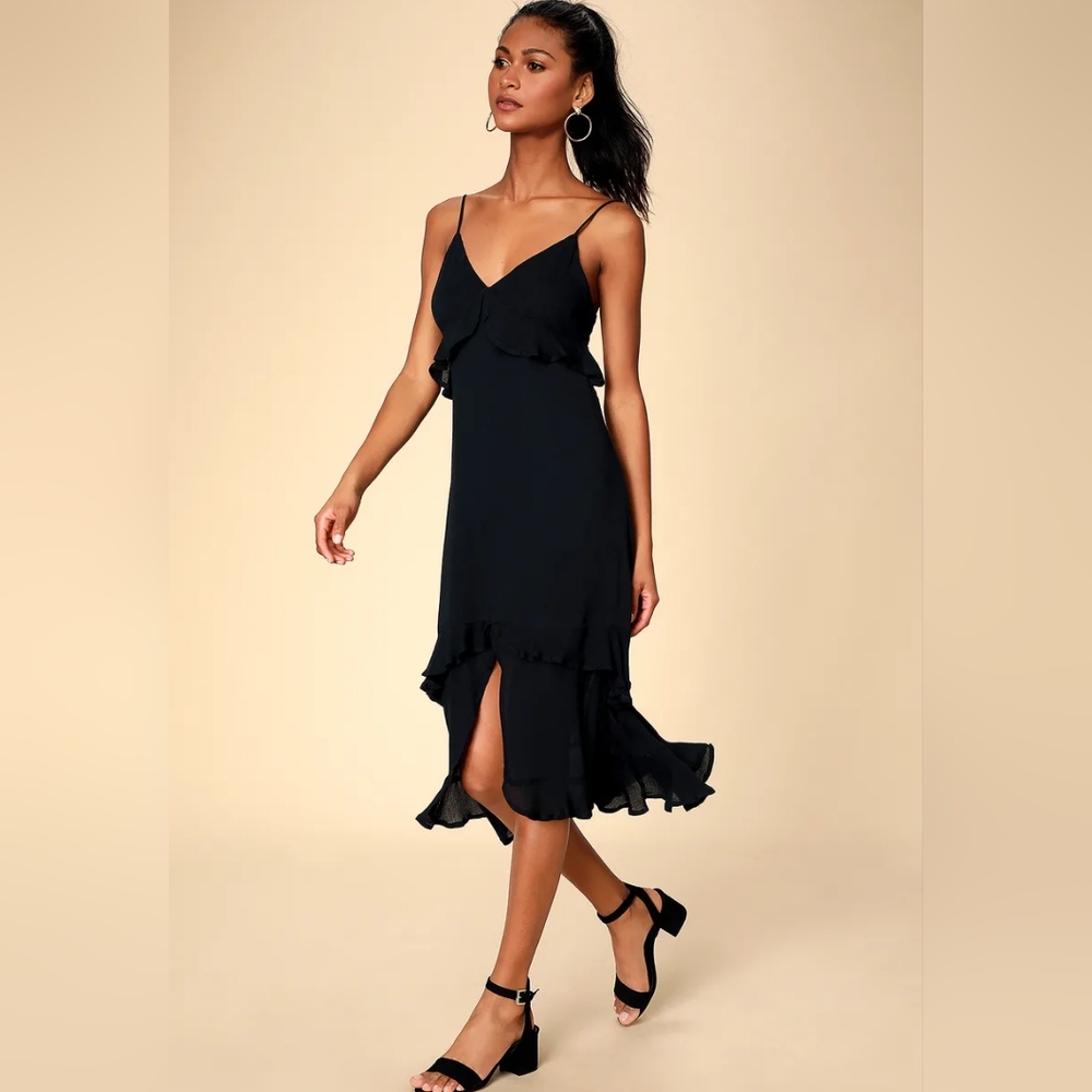 Lulu's Black Ruffle Midi Dress - Picture 2 of 10